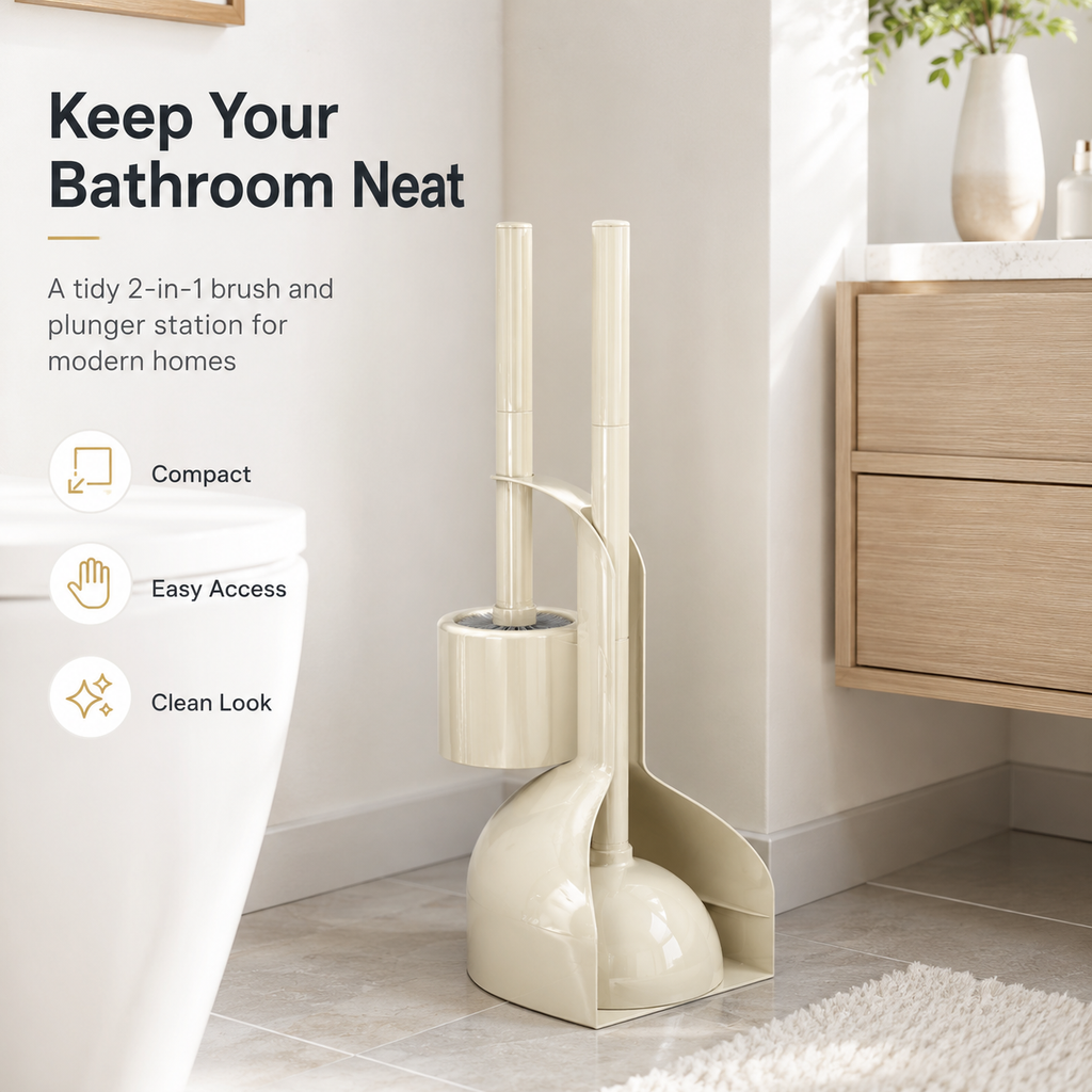 2-in-1 toilet brush and plunger set with storage holder