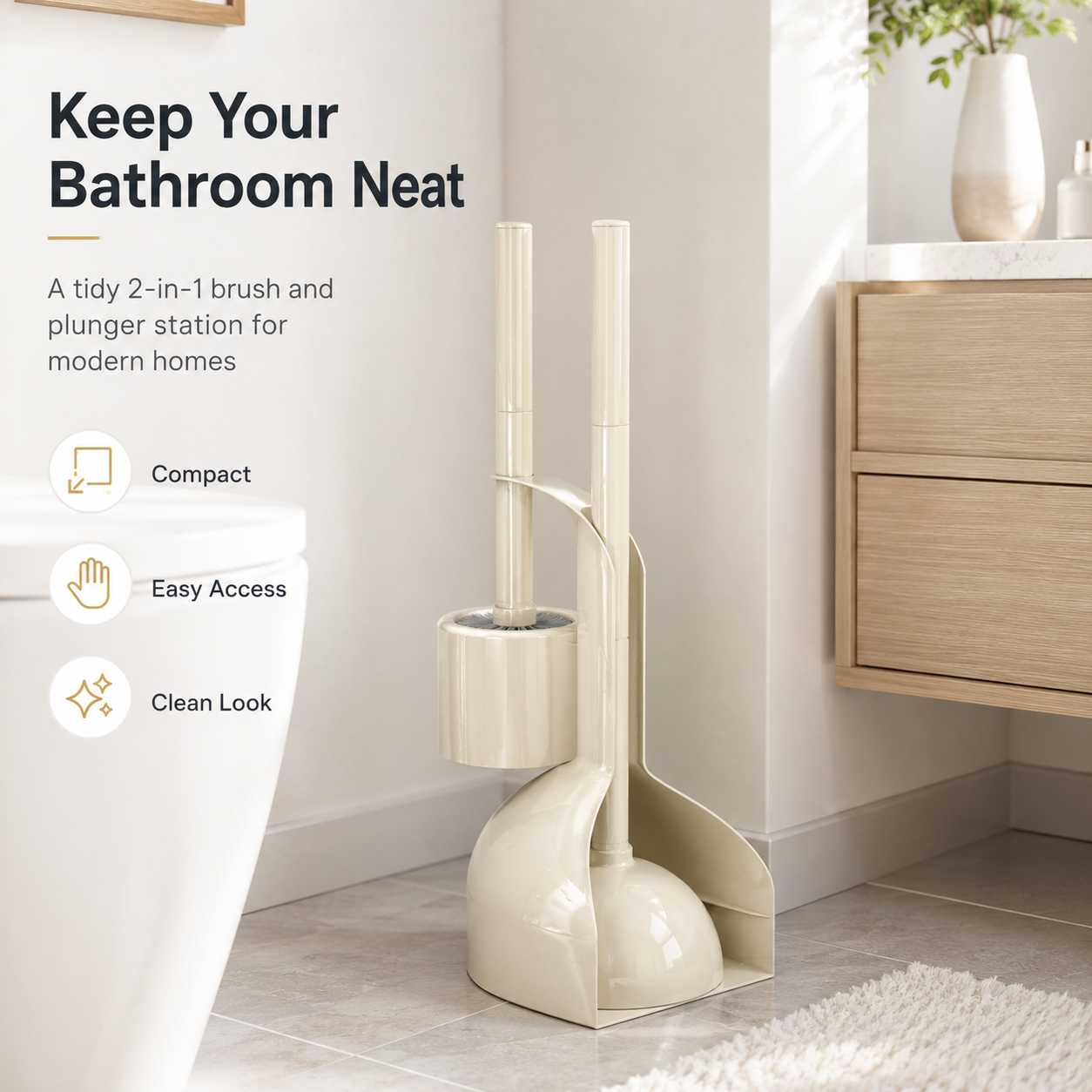 2-in-1 toilet brush and plunger set with storage holder