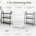 3-tier metal storage rack in black white and gray