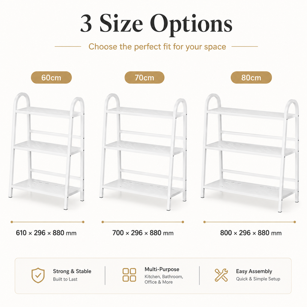 3-tier storage rack size options 60cm 70cm and 80cm