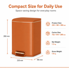 Dimension chart for compact square pedal trash can, product size