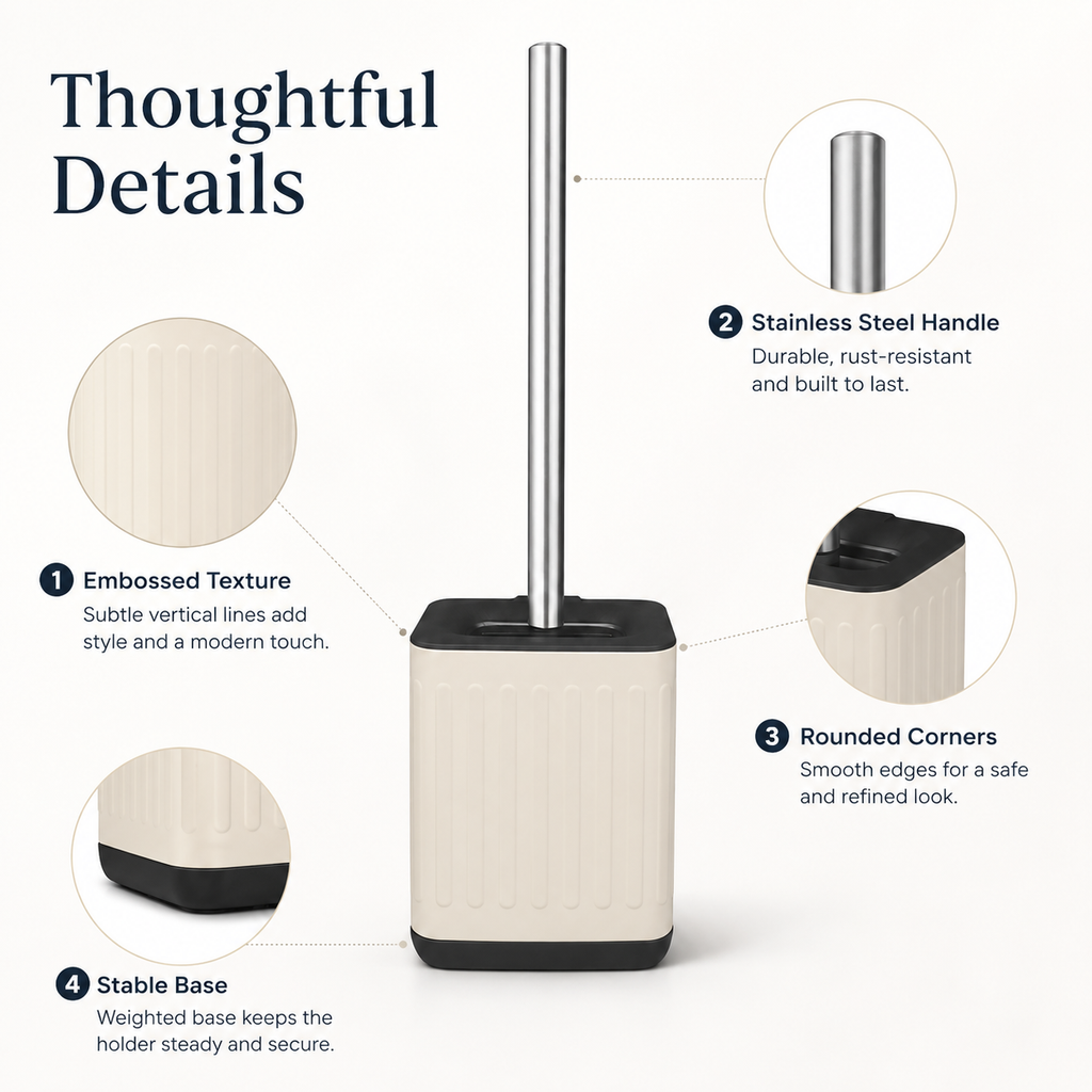Embossed Toilet Brush and Holder with Stainless Steel Handle