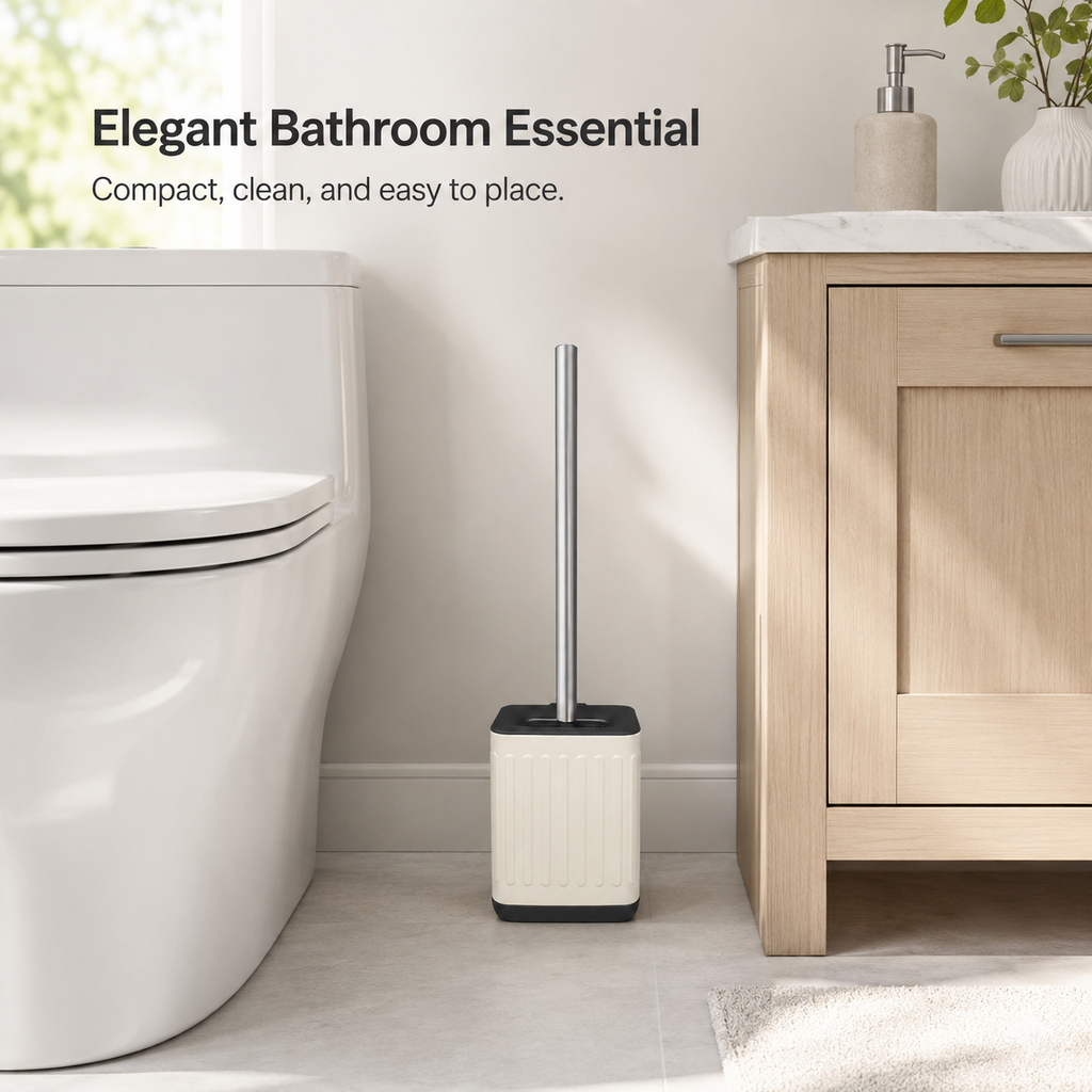 Embossed Toilet Brush and Holder with Stainless Steel Handle