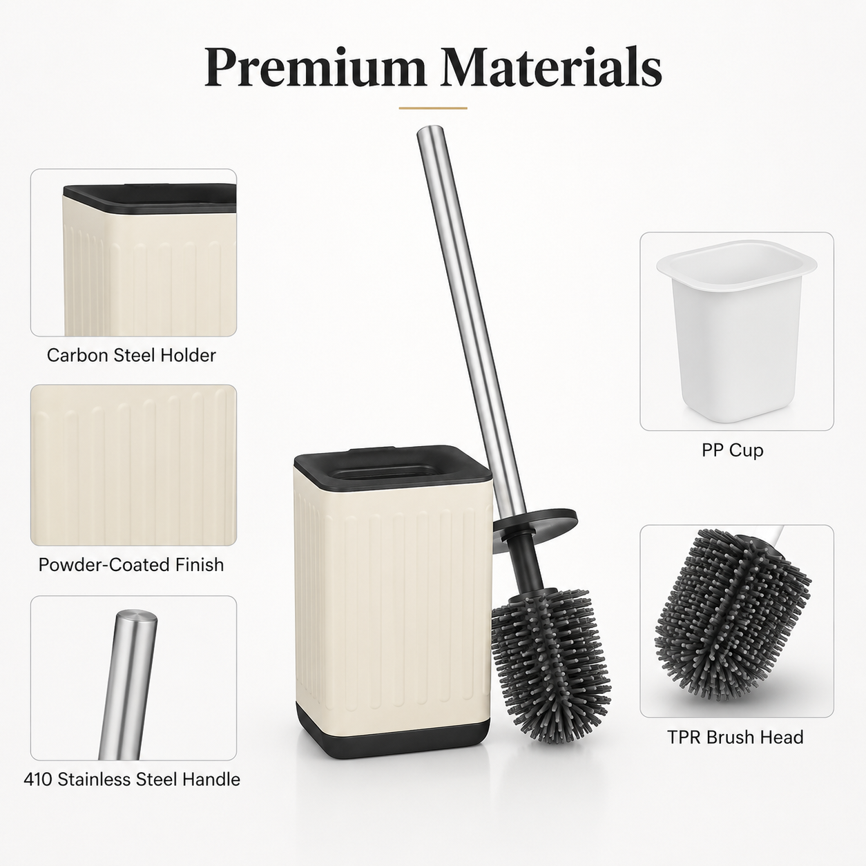 Embossed Toilet Brush and Holder with Stainless Steel Handle