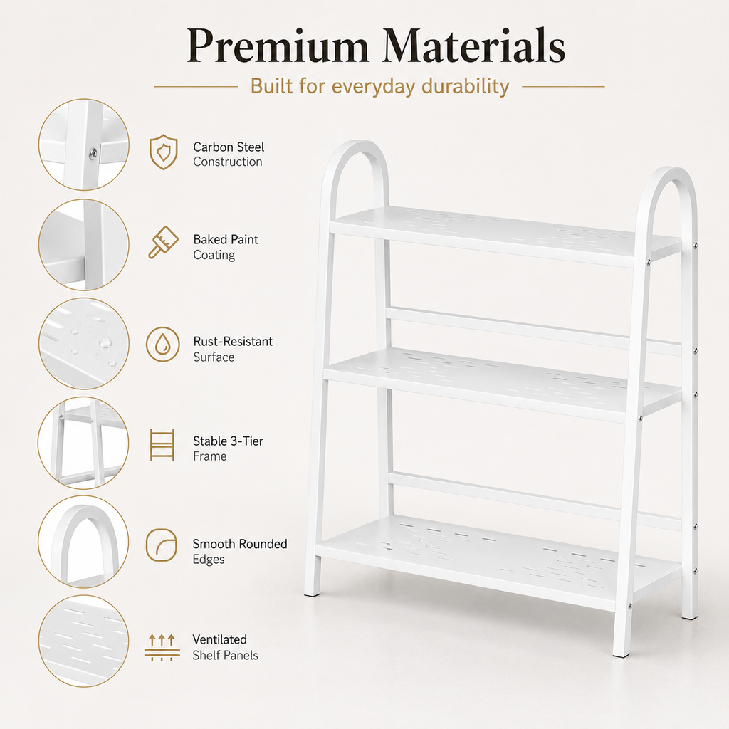 freestanding 3-tier storage rack design features