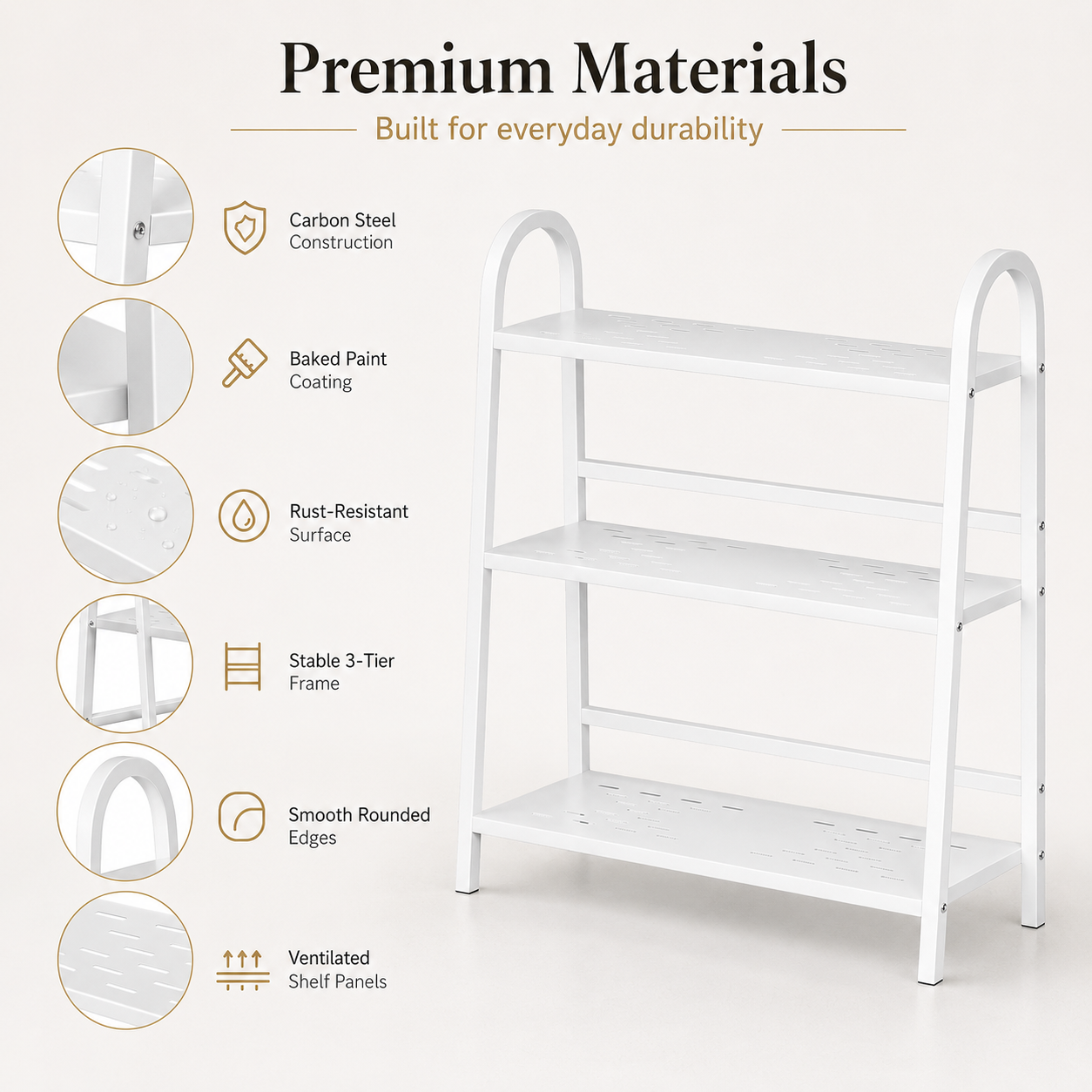 freestanding 3-tier storage rack design features