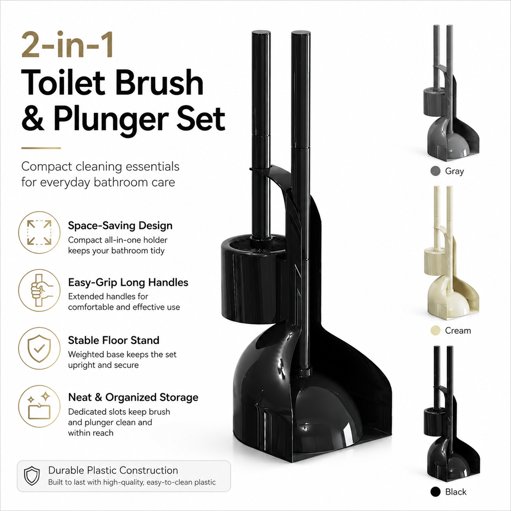 modern toilet cleaning tool with brush and plunger