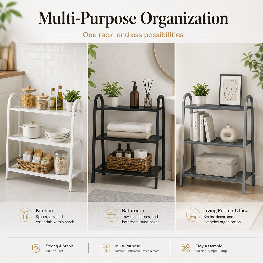 multi-purpose metal storage rack for home organization