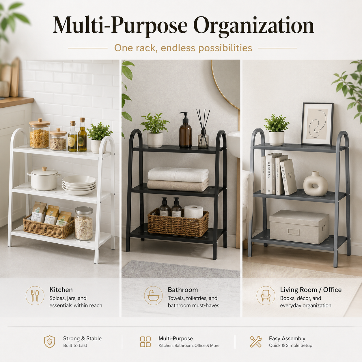 multi-purpose metal storage rack for home organization