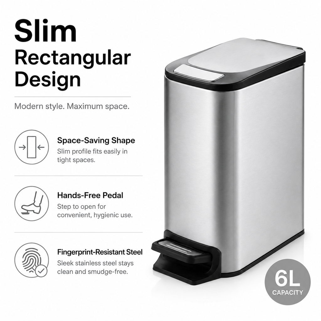KSSKSS 6L Compact Foot Pedal Trash Can for Home | GLOBALIS
