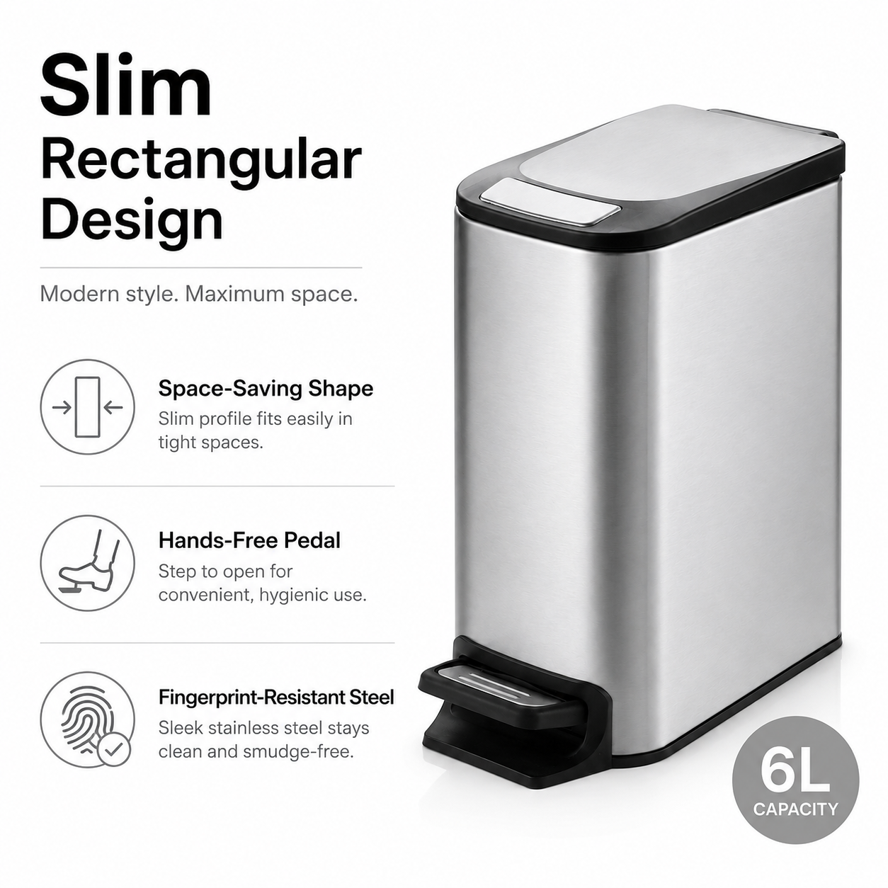 KSSKSS 6L Compact Foot Pedal Trash Can for Home | GLOBALIS