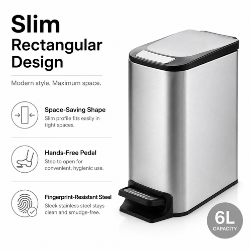 KSSKSS 6L Compact Foot Pedal Trash Can for Home | GLOBALIS