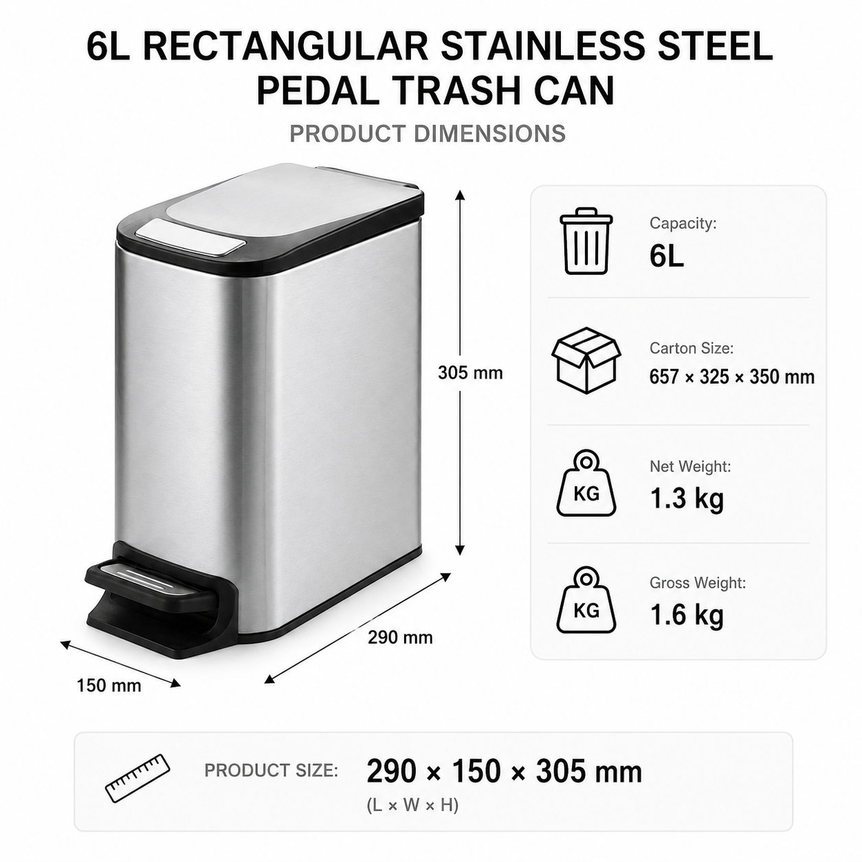 KSSKSS 6L Compact Foot Pedal Trash Can for Home | GLOBALIS