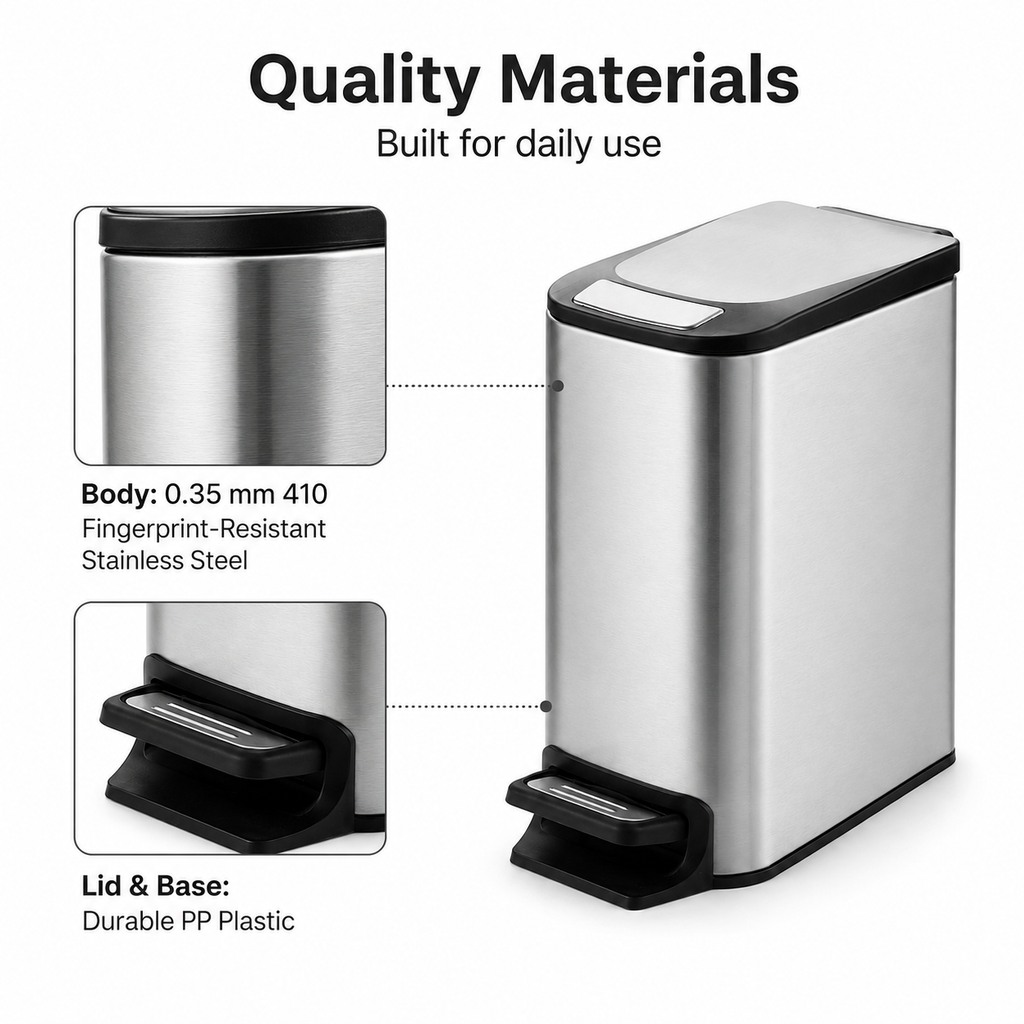 KSSKSS 6L Compact Foot Pedal Trash Can for Home | GLOBALIS