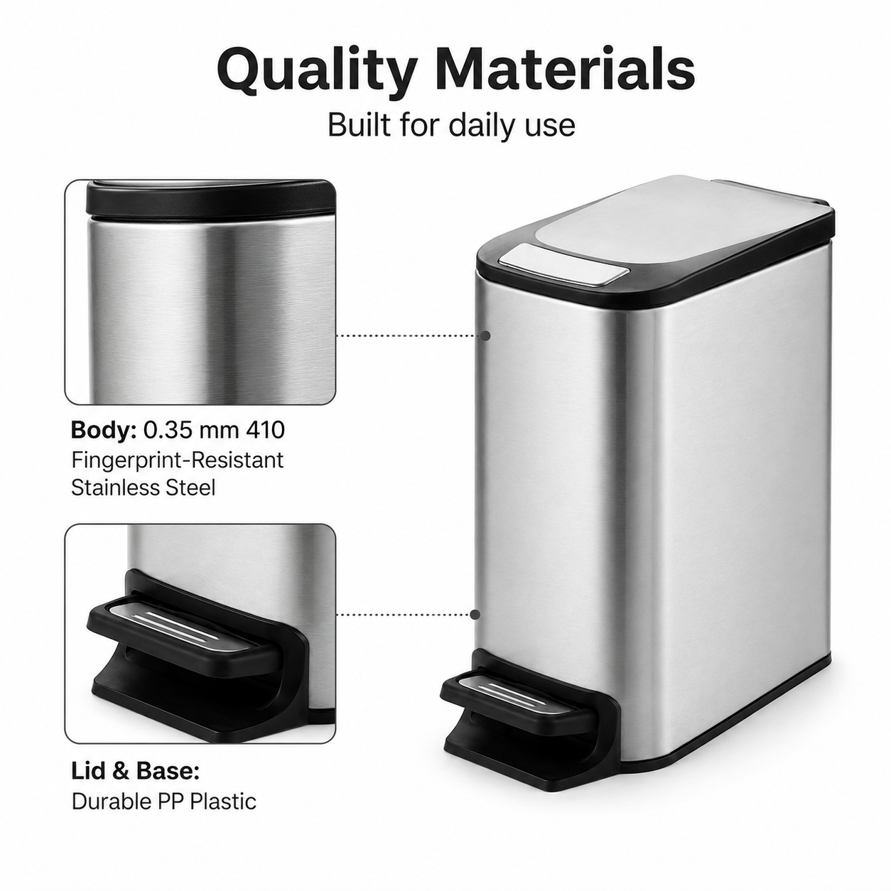 KSSKSS 6L Compact Foot Pedal Trash Can for Home | GLOBALIS