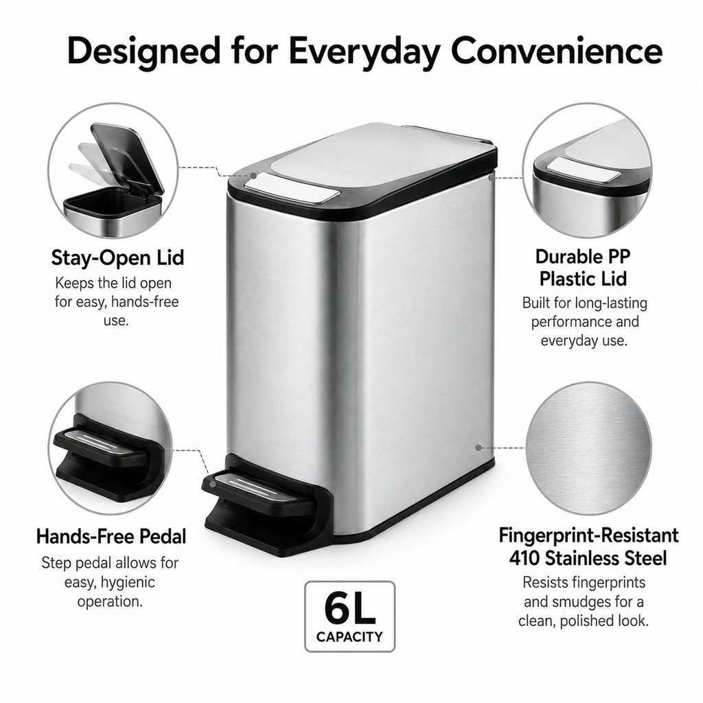 KSSKSS 6L Compact Foot Pedal Trash Can for Home | GLOBALIS