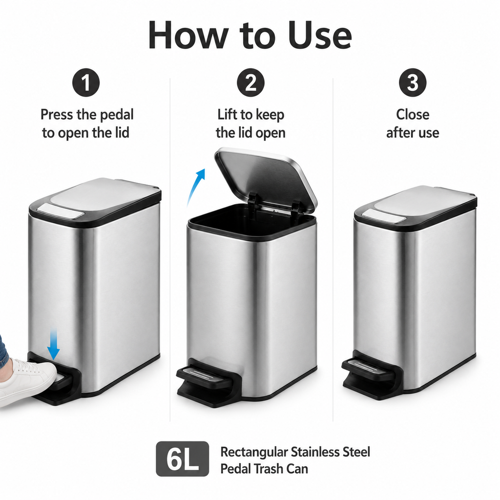 KSSKSS 6L Compact Foot Pedal Trash Can for Home | GLOBALIS