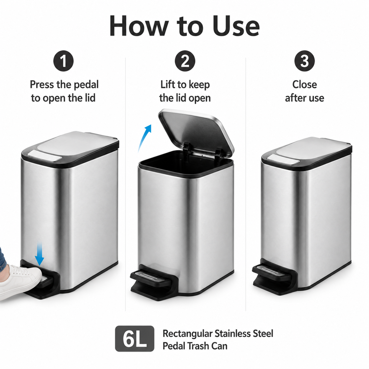 KSSKSS 6L Compact Foot Pedal Trash Can for Home | GLOBALIS