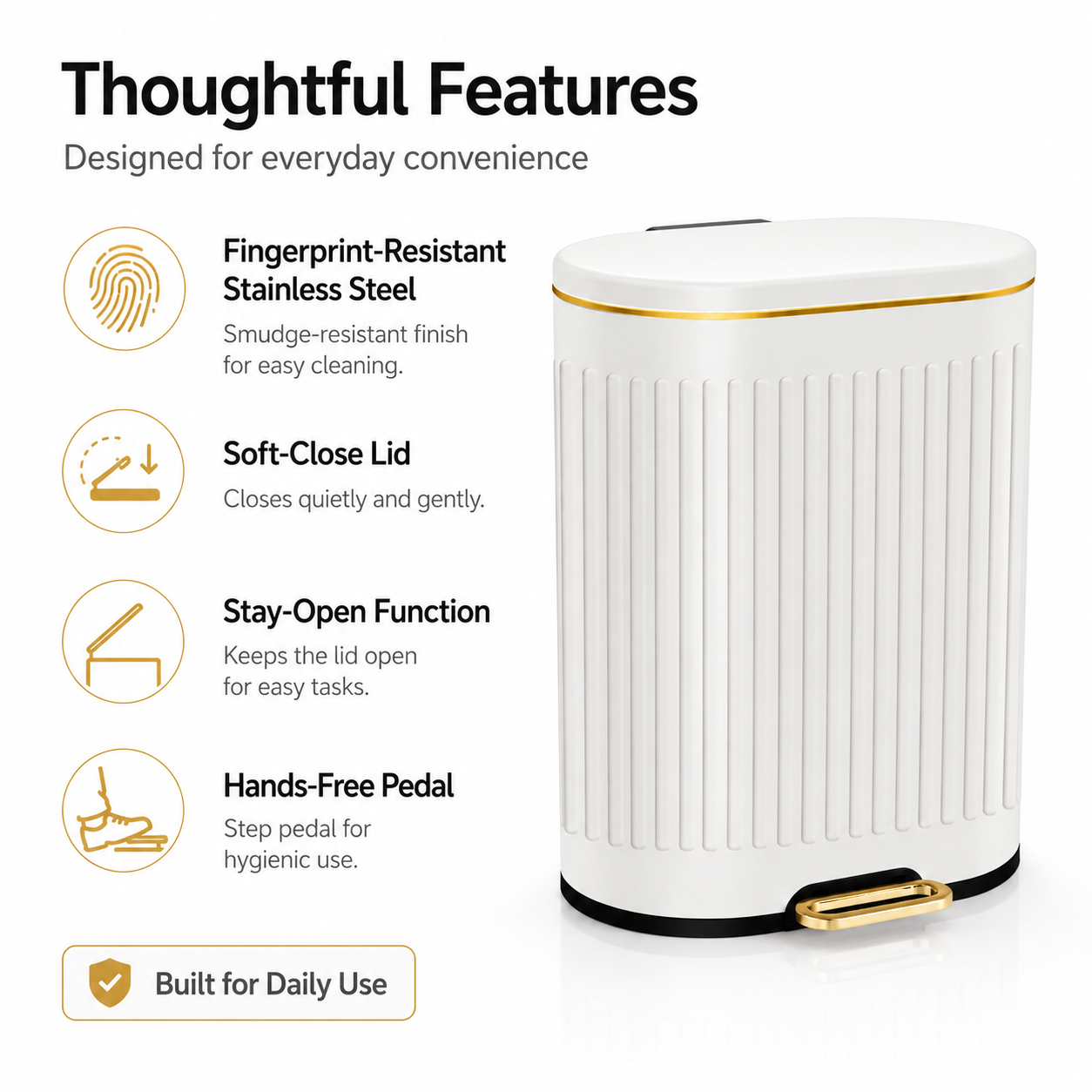 6L-12L Oval Stainless Steel Pedal Trash Can | GLOBALIS