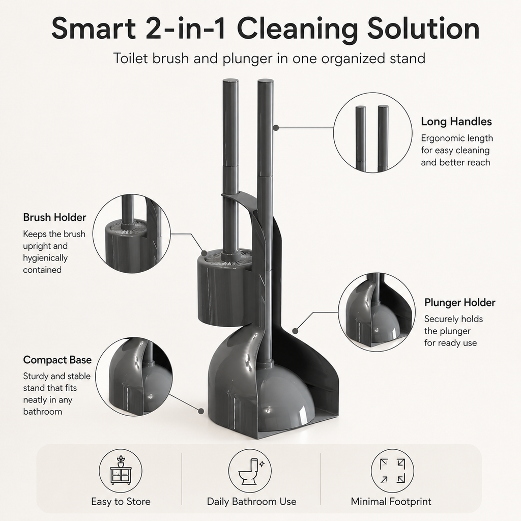 space-saving toilet brush set with bathroom holder