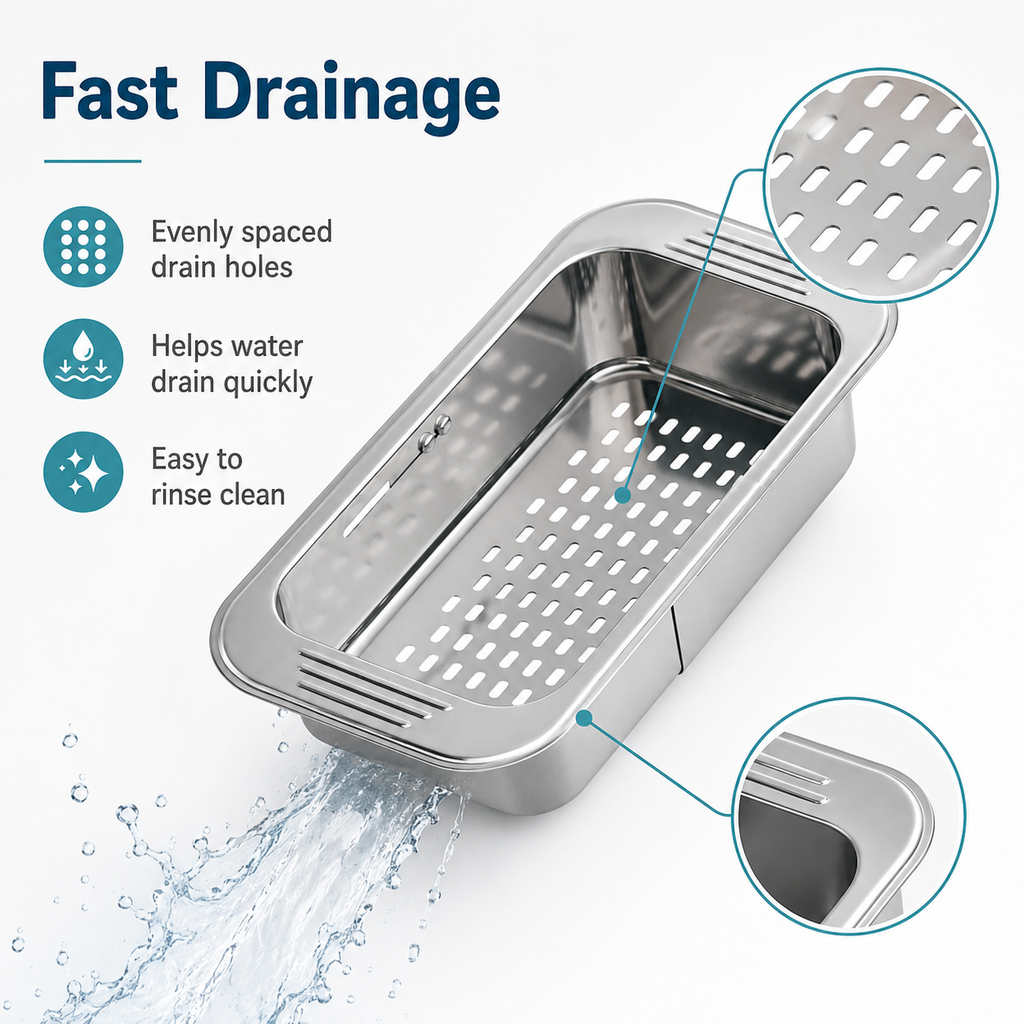 304 Stainless Steel Over-the-Sink Colander Basket | GLOBALIS