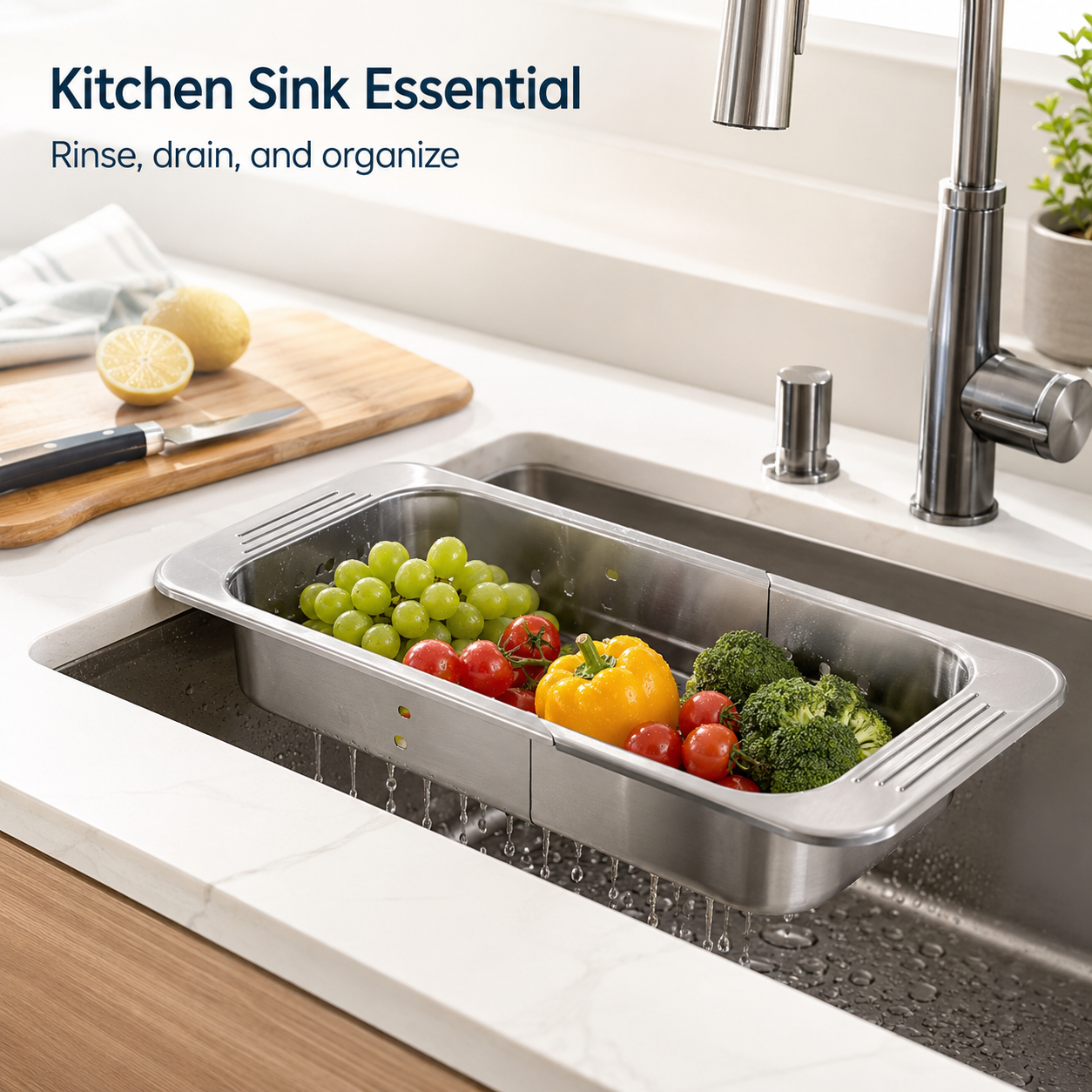 304 Stainless Steel Over-the-Sink Colander Basket | GLOBALIS