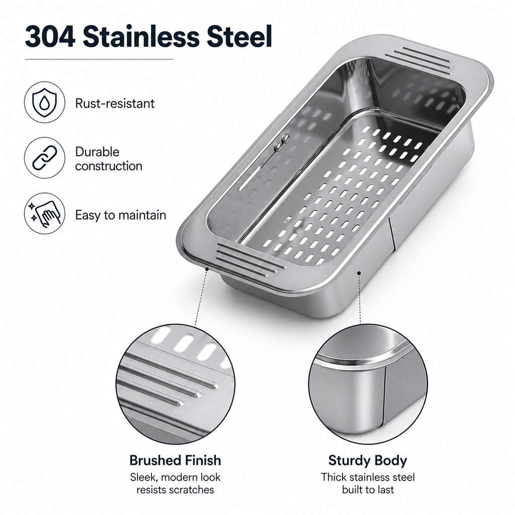 304 Stainless Steel Over-the-Sink Colander Basket | GLOBALIS