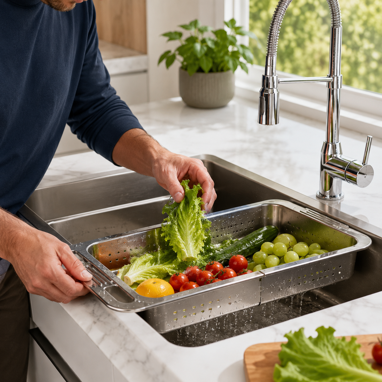 304 Stainless Steel Over-the-Sink Colander Basket | GLOBALIS