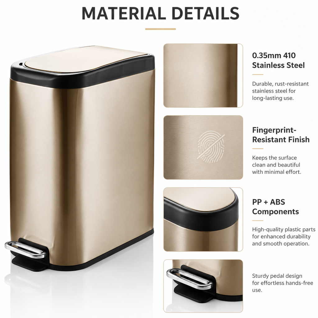 KSSKSS 10L-15L Stainless Steel Pedal Trash Can | GLOBALIS