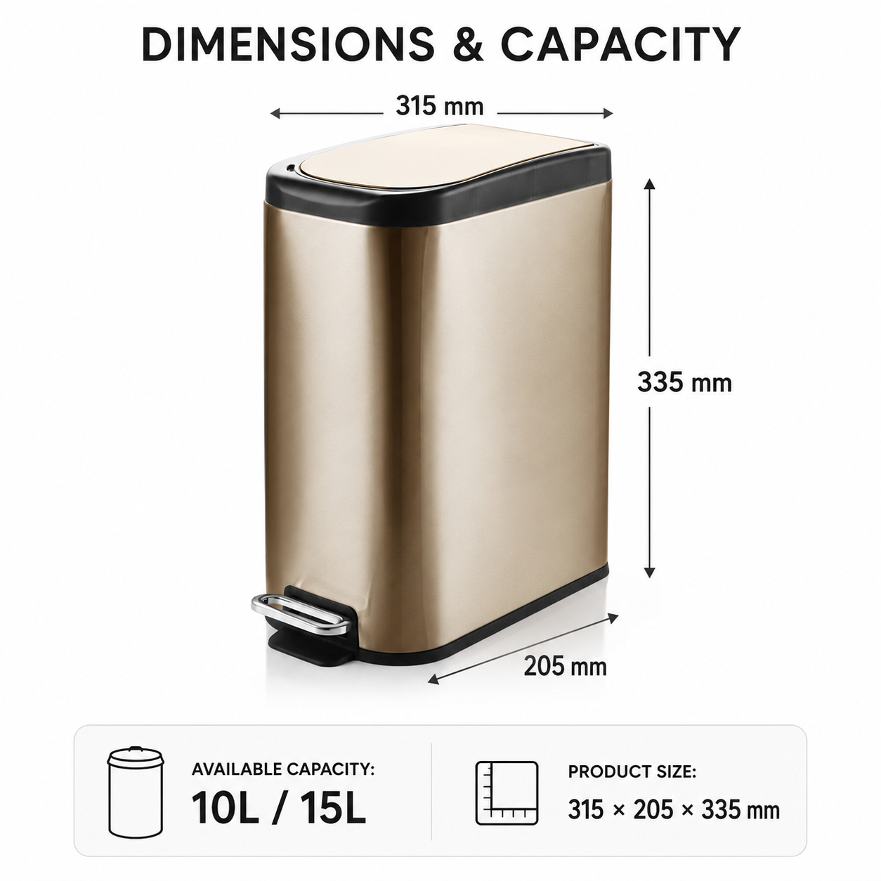 KSSKSS 10L-15L Stainless Steel Pedal Trash Can | GLOBALIS