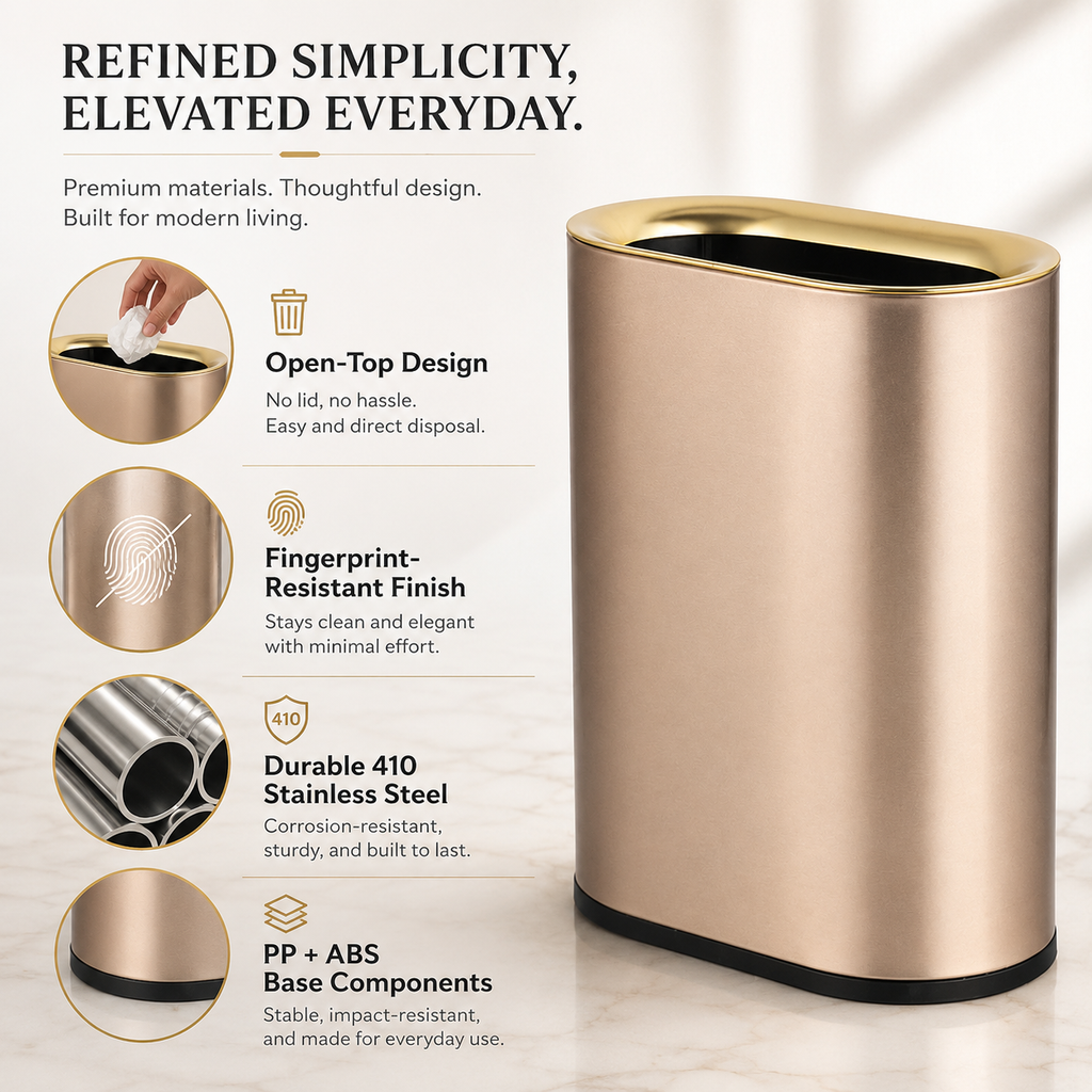 6L-12L oval open top stainless steel trash can feature graphic