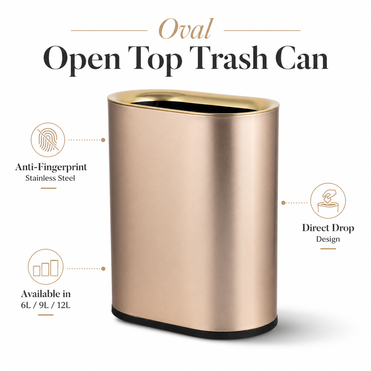 6L-12L oval open top stainless steel trash can white background image
