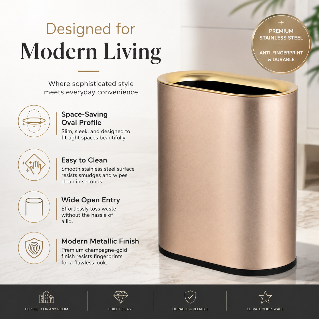 6L-12L oval open top stainless steel trash can material detail