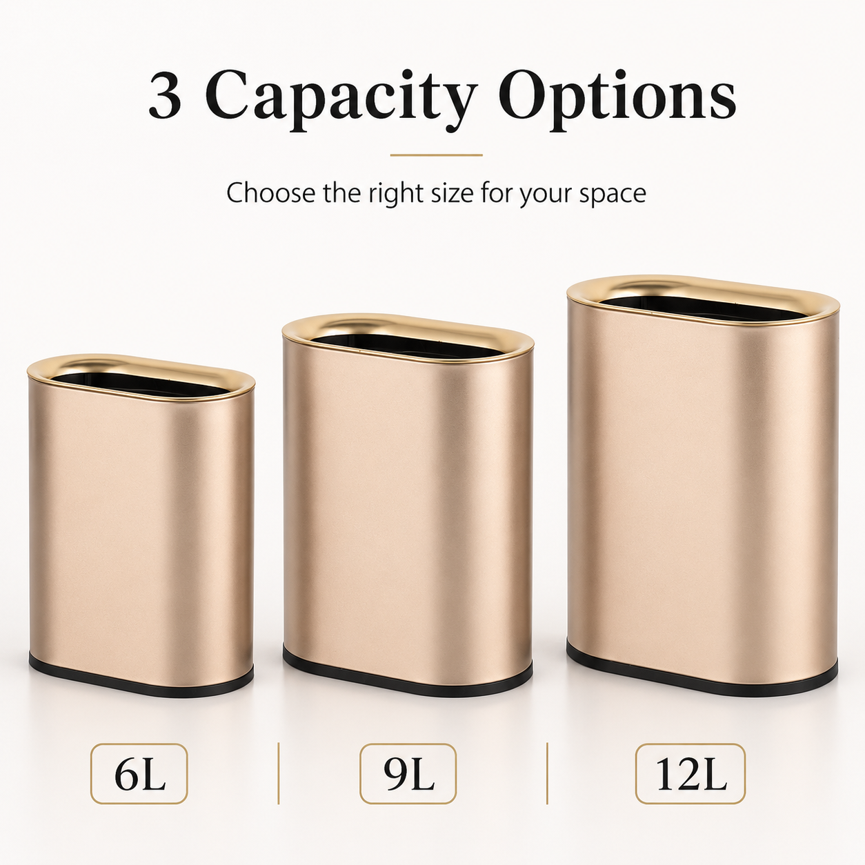 6L-12L oval open top stainless steel trash can size guide