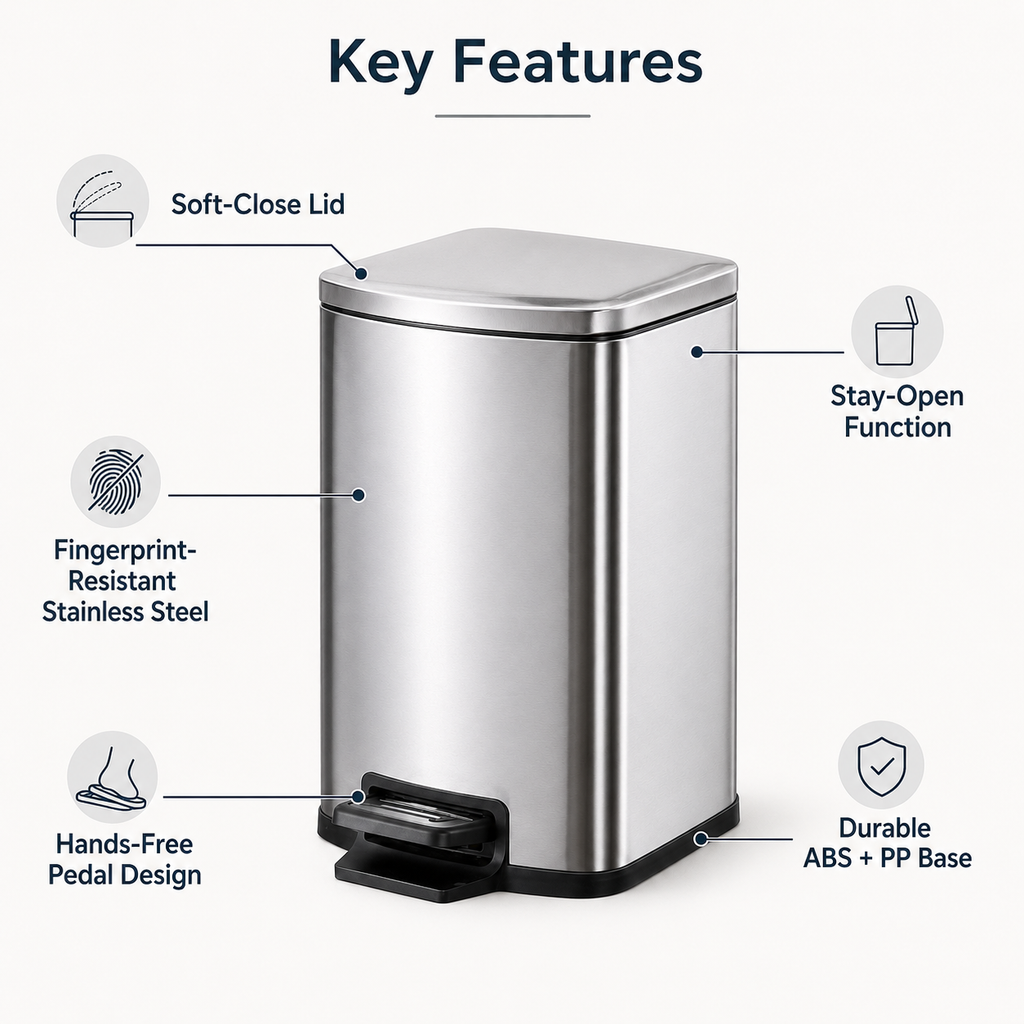 Stainless Steel Pedal Trash Can, 5L-12L | GLOBALIS