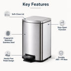 Stainless Steel Pedal Trash Can, 5L-12L | GLOBALIS