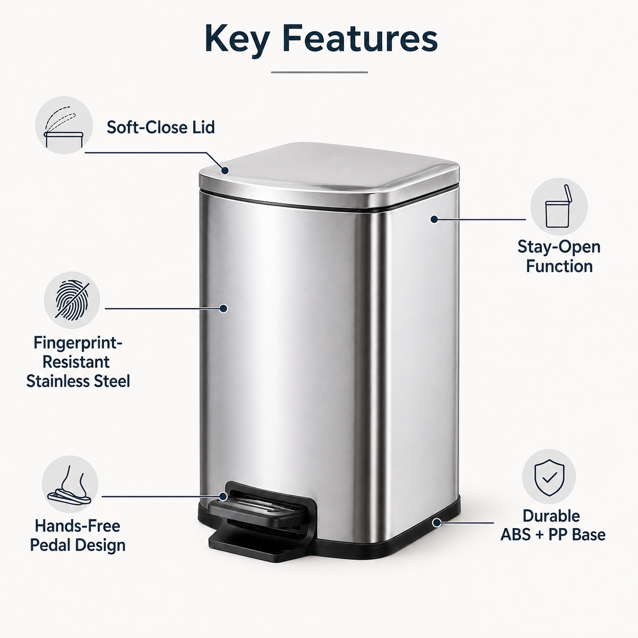 Stainless Steel Pedal Trash Can, 5L-12L | GLOBALIS