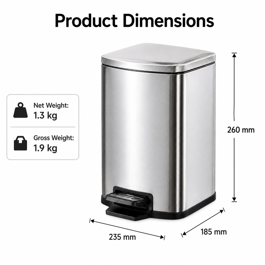 Stainless Steel Pedal Trash Can, 5L-12L | GLOBALIS