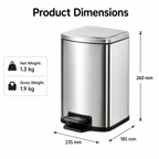 Stainless Steel Pedal Trash Can, 5L-12L | GLOBALIS