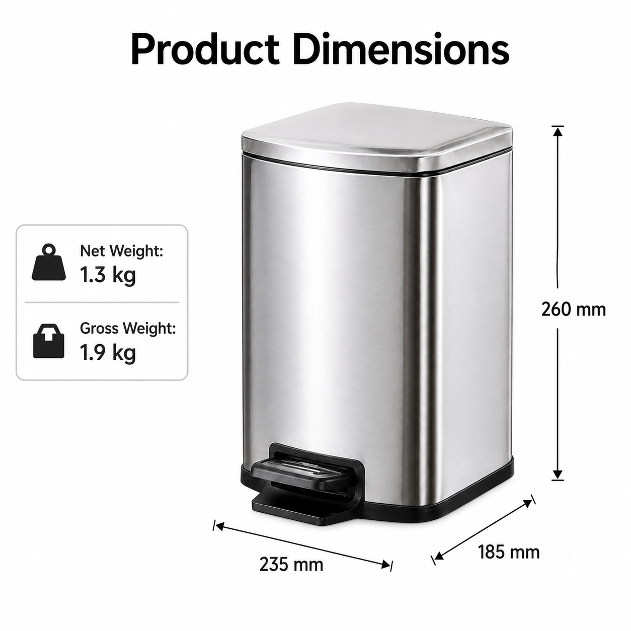 Stainless Steel Pedal Trash Can, 5L-12L | GLOBALIS
