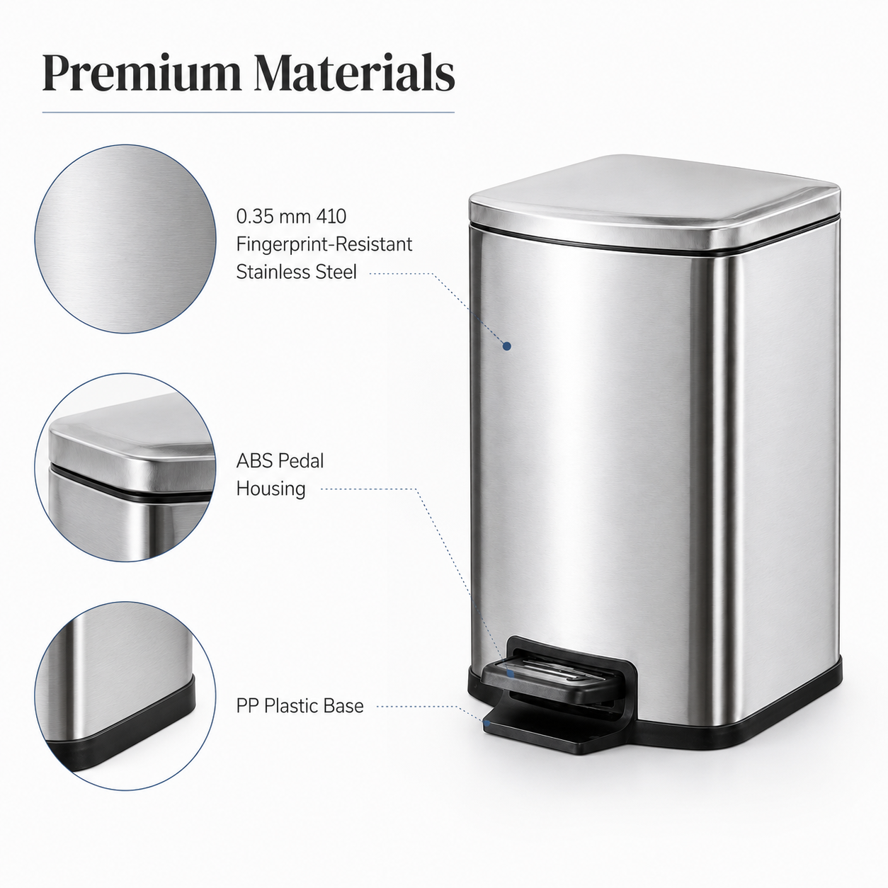 Stainless Steel Pedal Trash Can, 5L-12L | GLOBALIS