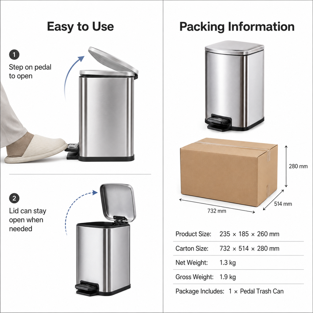 Stainless Steel Pedal Trash Can, 5L-12L | GLOBALIS