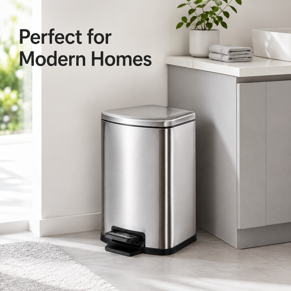 Stainless steel pedal trash can for modern home bathroom