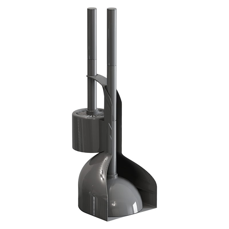 gray toilet brush and plunger combo with holder