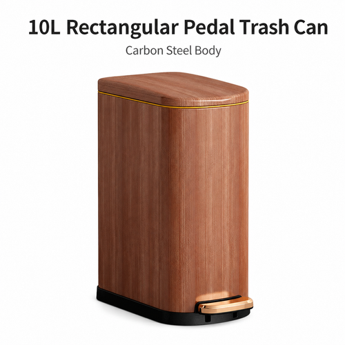 10L Wood Grain Rectangular Pedal Trash Can | GLOBALIS