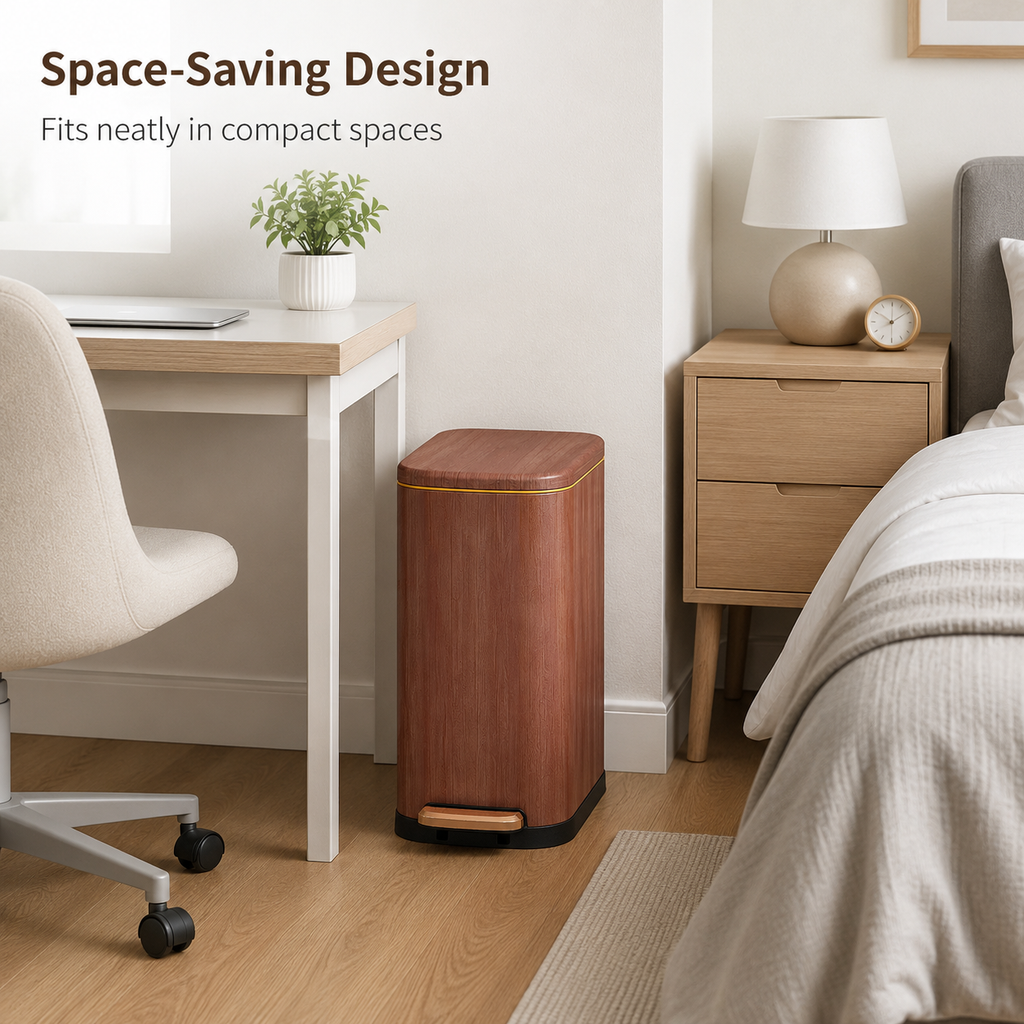 10L Wood Grain Rectangular Pedal Trash Can | GLOBALIS
