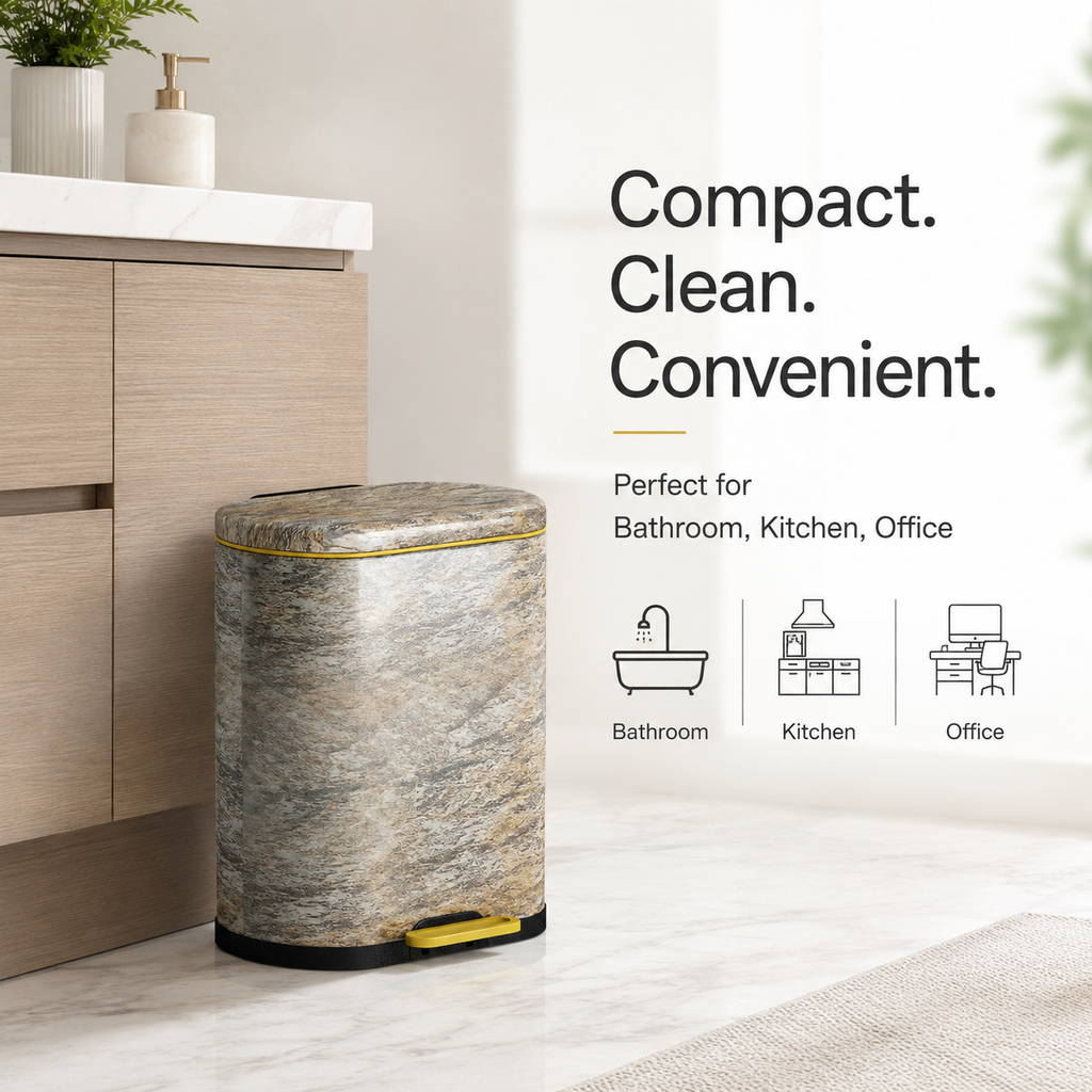 6L-9L Marble Look Pedal Trash Can | GLOBALIS