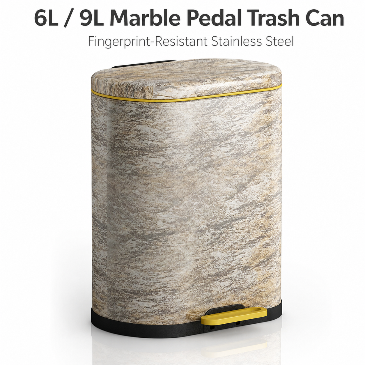 6L-9L Marble Look Pedal Trash Can | GLOBALIS