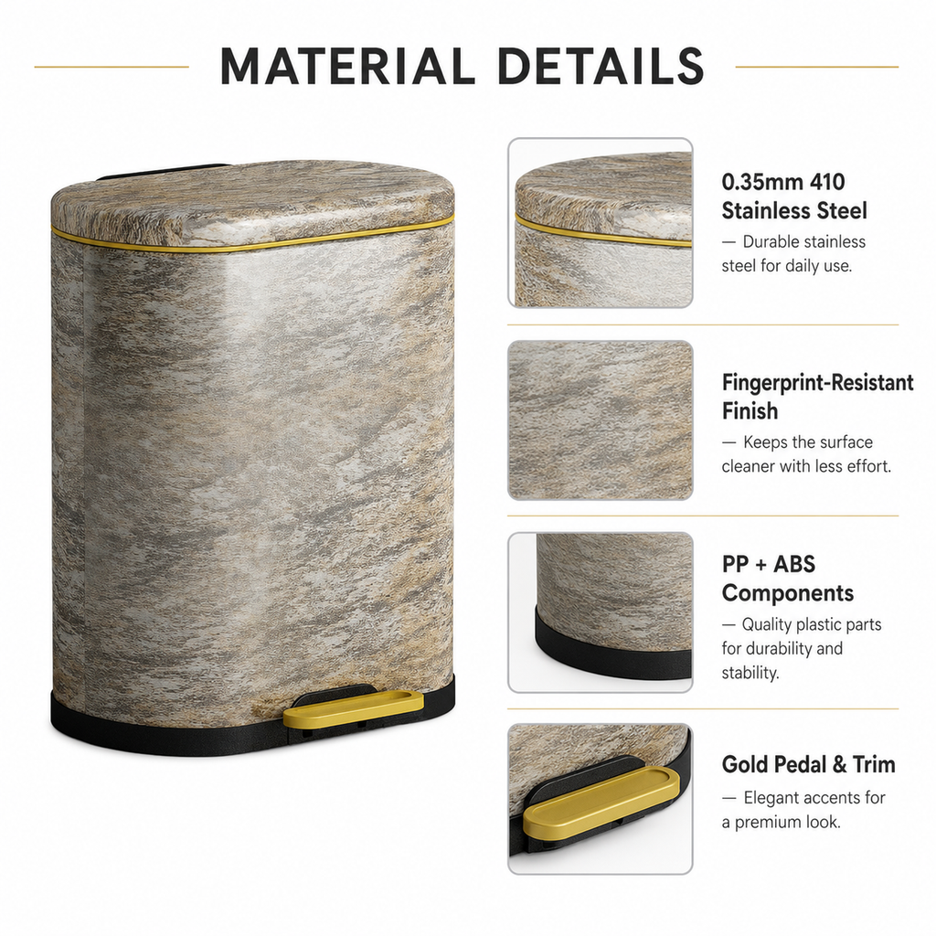 6L-9L Marble Look Pedal Trash Can | GLOBALIS