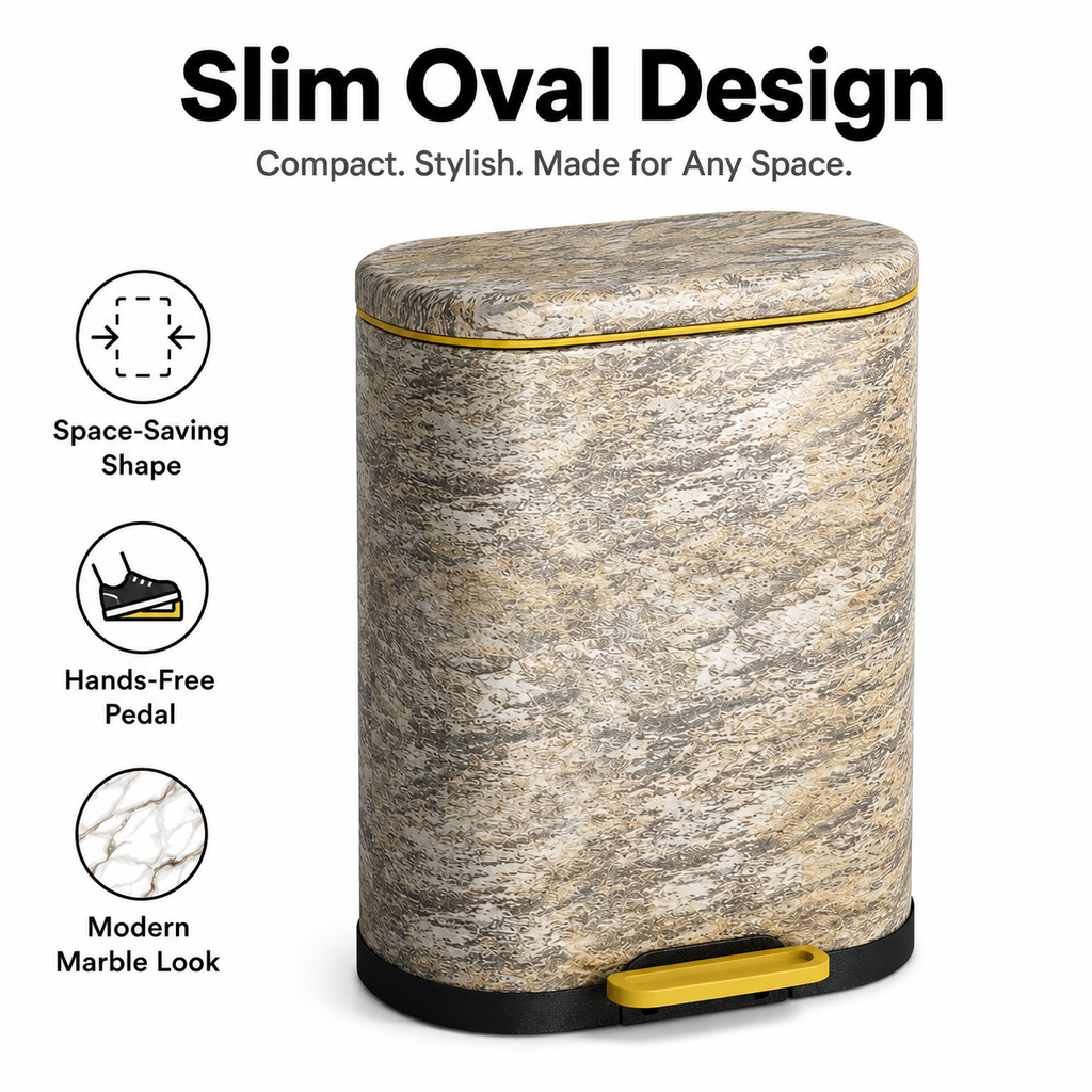 6L-9L Marble Look Pedal Trash Can | GLOBALIS